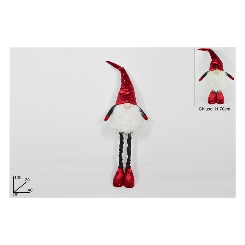 GNOMO DI NATALE 120 CM ESTENSIBILE CAPPELLO ROSSO CON STELLE