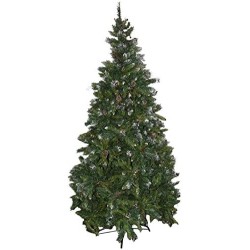 ALBERO DI NATALE VERDE PINO PUNTE BIANCHE BACCHE PIGNE ARTIFICIALE 240 cm RUSTICO