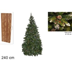 ALBERO DI NATALE VERDE PINO PUNTE BIANCHE BACCHE PIGNE ARTIFICIALE 240 cm RUSTICO