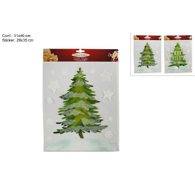 STICKER ALBERI DI NATALE INNEVATI, 2 MODELLI ASSORTITI