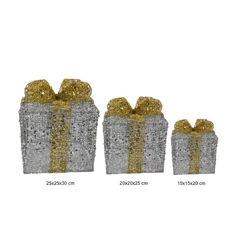 PACCO DONO CON FIOCCO GLITTER SILVER/ORO MEDIO 20X20X25 CM