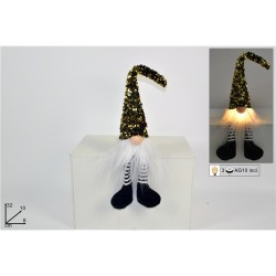 GNOMO DI NATALE 32 CM CON LUCE, ABITO NERO CON PAILETTES ORO