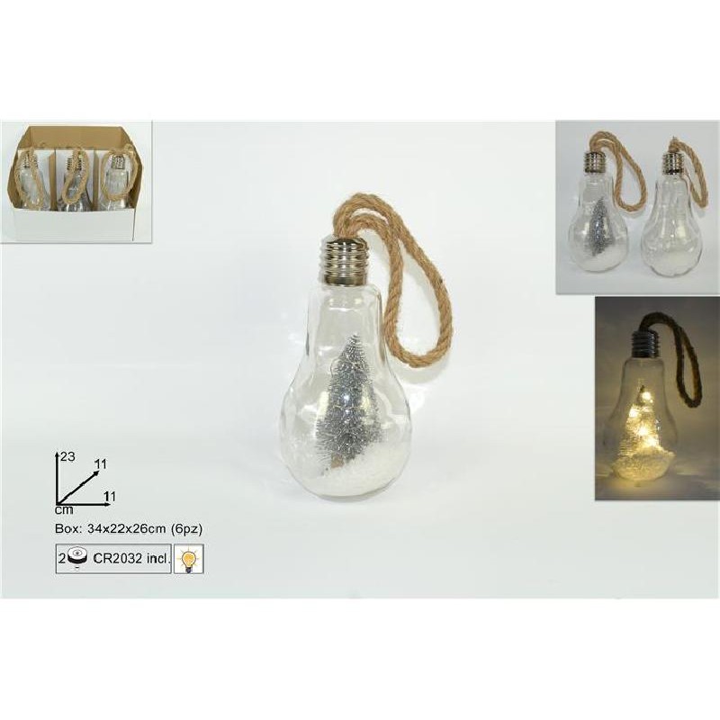 LAMPADINA VETRO CON ALBERO CON 10 LED SILVER