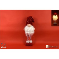 GNOMO IN PIEDI CON CAPPELLO PAILLETT ROSSO, CON LUCE A LED 52 CM