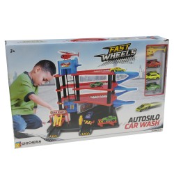 FAST WHEELS - Autosilo Car Wah Garage con 4 Veicoli Die Cast