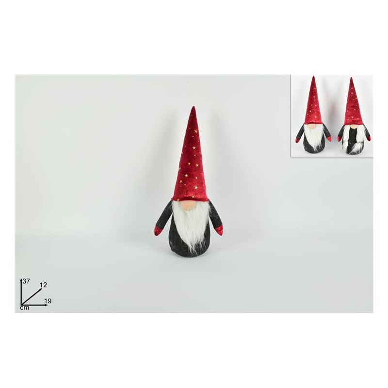 GNOMO DI NATALE 37 CM CON CAPPELLO ROSSO E STELLE, 2 MODELLI ASSORTITI