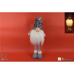 GNOMO IN PIEDI CON CAPPELLO PAILLETT SILVER, CON LUCE LED 52 CM