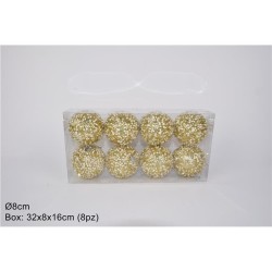 BOX PALLE Ø 8 CM 8 PZ GLITTERATE ORO CON GHIACCIO