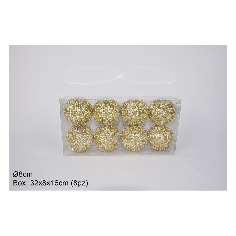 BOX PALLE Ø 8 CM 8 PZ GLITTERATE ORO CON GHIACCIO