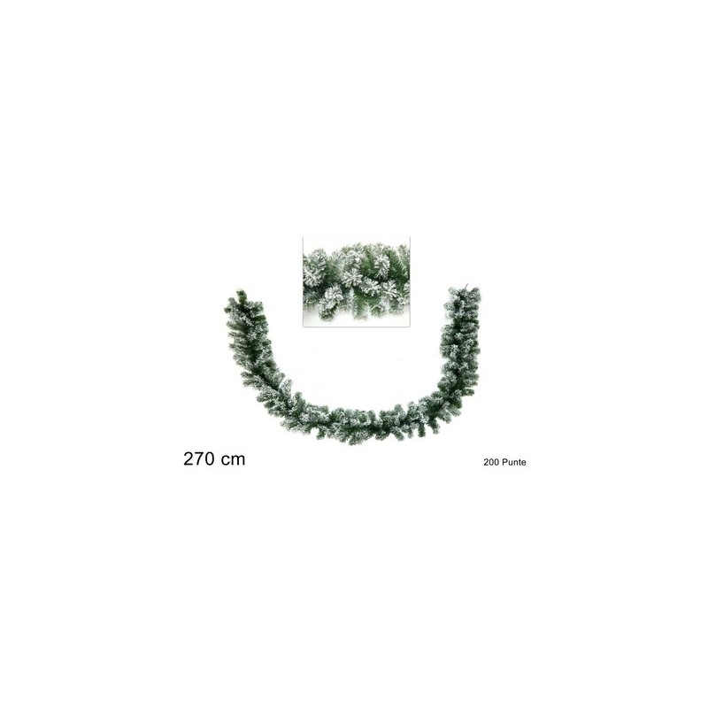 GHIRLANDA TRALCIO VERDE INNEVATO 270 CM PINO 200 PUNTE NATALE ALBERO ADDOBBI DECORAZIONI