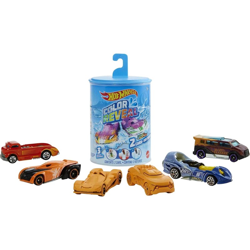 Hot Wheels - Color Reveal Confezione da 2 Veicoli in scala 1:64, Macchinine Cambia Colore, Giocattolo per Bambini 3+Anni, GYP13