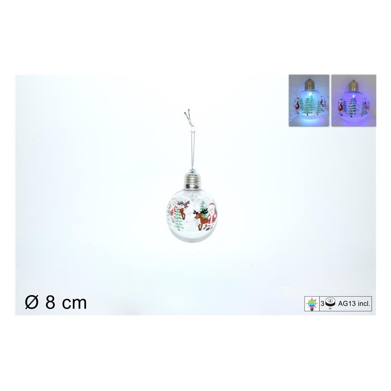 PALLA Ø 8 CM PLASTICA BABBO NATALE CON LUCE