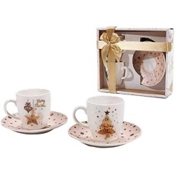 Confezione Regalo con 2 Tazzine Caffè con decorazione Oro e Piattino