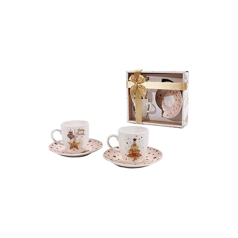 Confezione Regalo con 2 Tazzine Caffè con decorazione Oro e Piattino