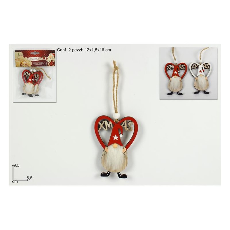 APPENDINI GNOMO DI NATALE CON CUORE SET 2 PZ, MODELLI ASSORTITI