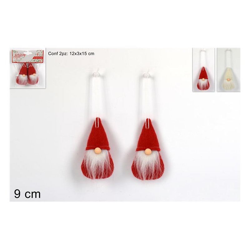 APPENDINI GNOMI DI NATALE FELTRO SET 2 PZ 9 CM, 2 MODELLI ASSORTITI