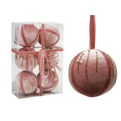 SET 6 PALLE Ø 8 CM VELLUTO ROSA E ORO