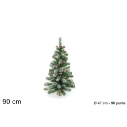 ALBERO 90 CM 90 PUNTE INNEVATO CON BACCHE E PIGNE BASE JUTA