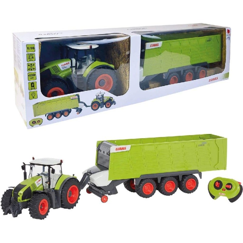 Fast Wheels - Trattore Claas Axion 870 RC + rimorchio Cargos 9600, Verde - POS210132