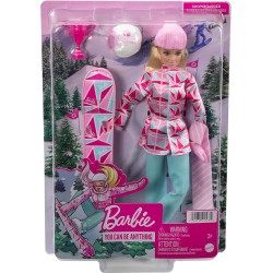 Mattel - Barbie Snowboarder, Alta 30+ cm, bionda e con Giacca e Pantaloni da Sport Invernali, Tanti Accessori tra Cui Sciarpa, C