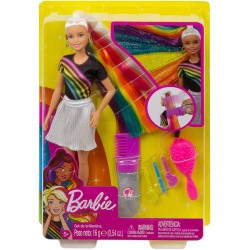 Mattel - Barbie Bambola con Capelli Lunghi Arcobaleno e Tanti Accessori, Giocattolo per Bambini 3 + Anni, M03K08