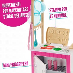 Barbie - Cucina da Sogno con Bambola, 5 Aree di Gioco, Pasta Modellabile, Luci e Suoni