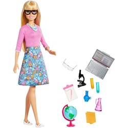 Barbie Bambola Insegnante, con 10 Accessori tra cui Computer e Mappamondo, Giocattolo per Bambini 3+ Anni, GJC23