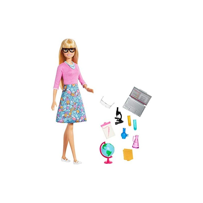 Barbie Bambola Insegnante, con 10 Accessori tra cui Computer e Mappamondo, Giocattolo per Bambini 3+ Anni, GJC23