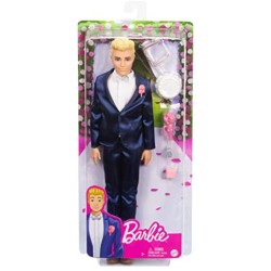 Barbie Bambola Ken Sposo Biondo, con Smoking, Scarpe e 5 Accessori, Giocattolo per Bambini 3+Anni,GTF36