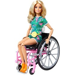 Barbie Fashionistas Bambola con Sedia a Rotelle, Lunghi Capelli Biondi e Tanti Accessori, Giocattolo per Bambini 3+Anni,GRB93