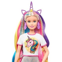 Barbie Bambola Capelli Fantasia A Tema Unicorni E Sirene con Accessori, Giocattolo Per Bambini 3+ Anni, GHN04