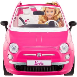 Mattel - Barbie - Bambola e Fiat 500, Veicolo Rosa a 4 Posti con Accessori, Giocattolo per Bambini 3+Anni, GXR57