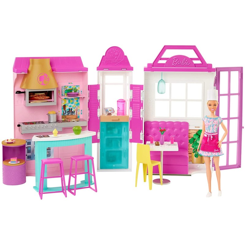 Mattel - Barbie - Playset Il Ristorante di Barbie con Bambola con Cappello Chef e Grembiule e Oltre 30 Accessori da Cucina, per 