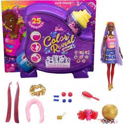 Mattel - Barbie- Color Reveal Bambola Afroamericana, con Glitter Blu e Cucciolo, HBG40