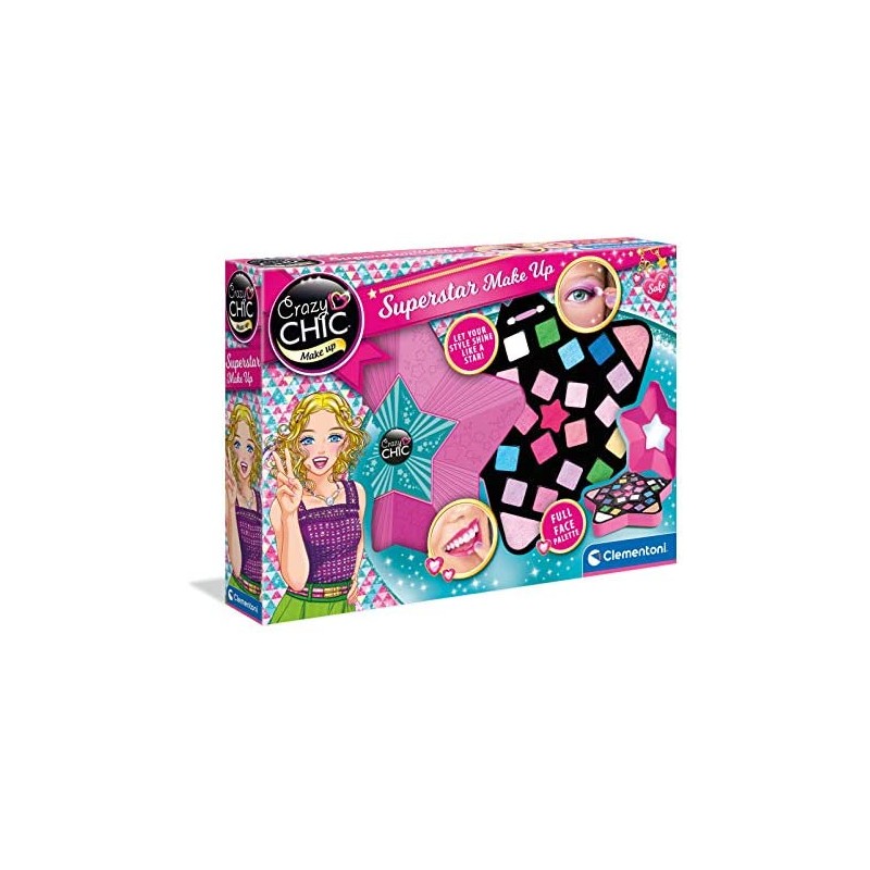 Clementoni- Crazy Chic-Superstar Make-up-Trucchi Cosmetici per Bambini testati e Removibili con Acqua, 6 Anni+, 18604