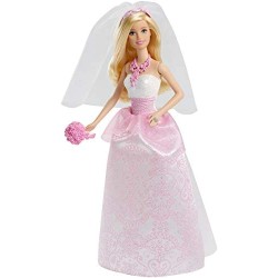 Mattel - Barbie - bambola Barbie Sposa con vestito bianco e dettagli rosa, gioielli rosa, M03387