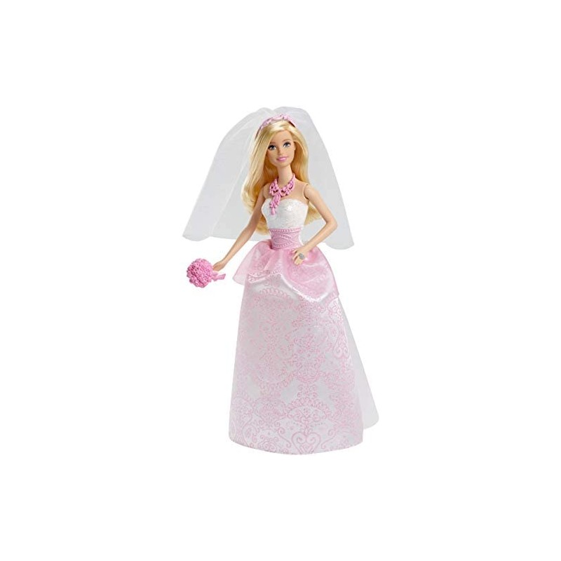 Mattel - Barbie - bambola Barbie Sposa con vestito bianco e dettagli rosa, gioielli rosa, M03387