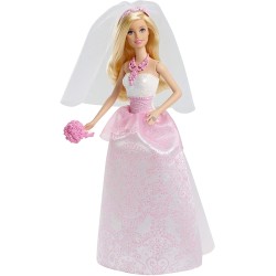 Mattel - Barbie - bambola Barbie Sposa con vestito bianco e dettagli rosa, gioielli rosa, M03387