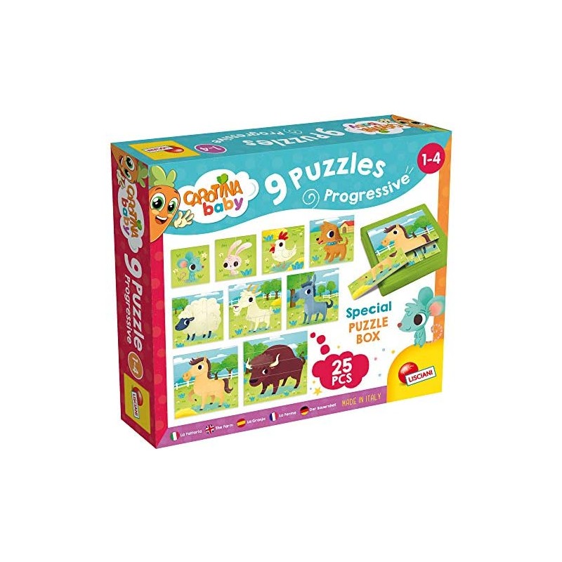 Lisciani Giochi- Carotina Baby Progressive The Fattoria Puzzle, Multicolore, 58440