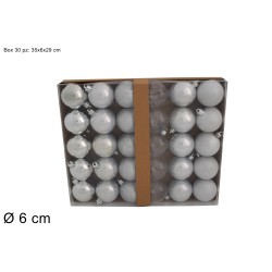 PALLE 6CM 30PZ 6 DECORI ASSORTITI IN BOX SILVER