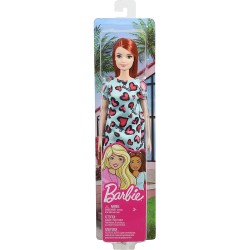 Barbie- Bambola con Capelli Rossi, Vestitino Decorato con Cuoricini e Sneakers GHW48