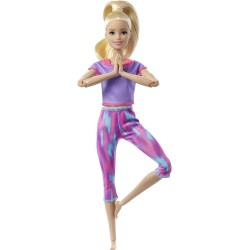 Barbie - ​Bambola Bionda Snodata con 22 Articolazioni Flessibili e Abbigliamento Sportivo, Made To Move bionda, GXF04