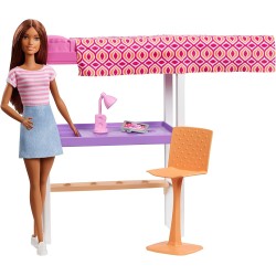 Mattel - Barbie Playset Camera da Letto, Bambola Brunette con Letto, Scrivania e Accessori, FXG52