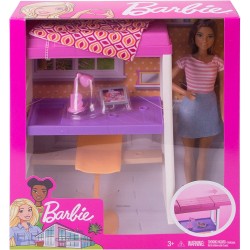 Mattel - Barbie Playset Camera da Letto, Bambola Brunette con Letto, Scrivania e Accessori, FXG52