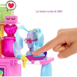 Barbie - Extra Fashion Studio con Bambola Snodata dai Capelli Viola e Cucciolo, Oltre 45 Accessori GYJ70