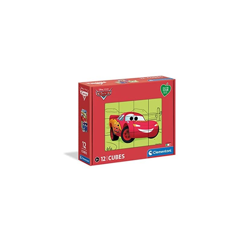 Clementoni Disney Pixar Cars, 3 anni-cubi da 12 pezzi-Play For Future, materiali 100% riciclati-Made in Italy, bambini, puzzle c