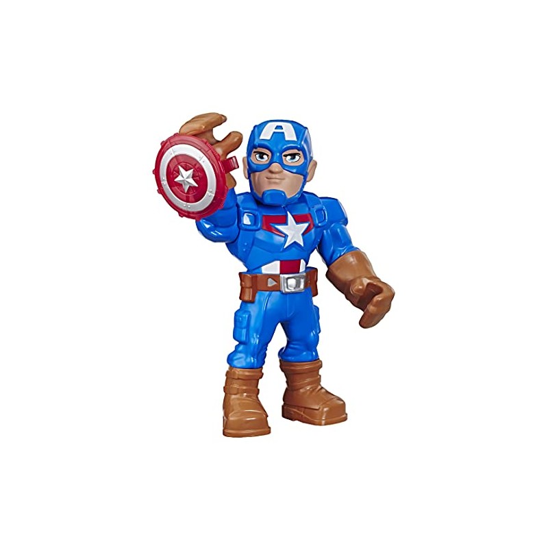 Hasbro - Playskool Heroes - Captain America Marvel Super Hero Adventures Mega Mighties, action figure 25 cm da collezione, E7105