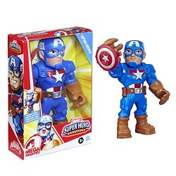 Hasbro - Playskool Heroes - Captain America Marvel Super Hero Adventures Mega Mighties, action figure 25 cm da collezione, E7105