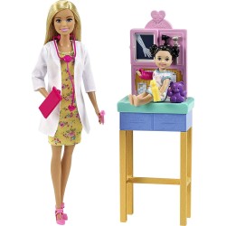 Barbie Carriere Playset Pediatra con Bambola Bionda, Neonato, Camice e Accessori, GTN51