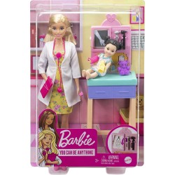 Barbie Carriere Playset Pediatra con Bambola Bionda, Neonato, Camice e Accessori, GTN51